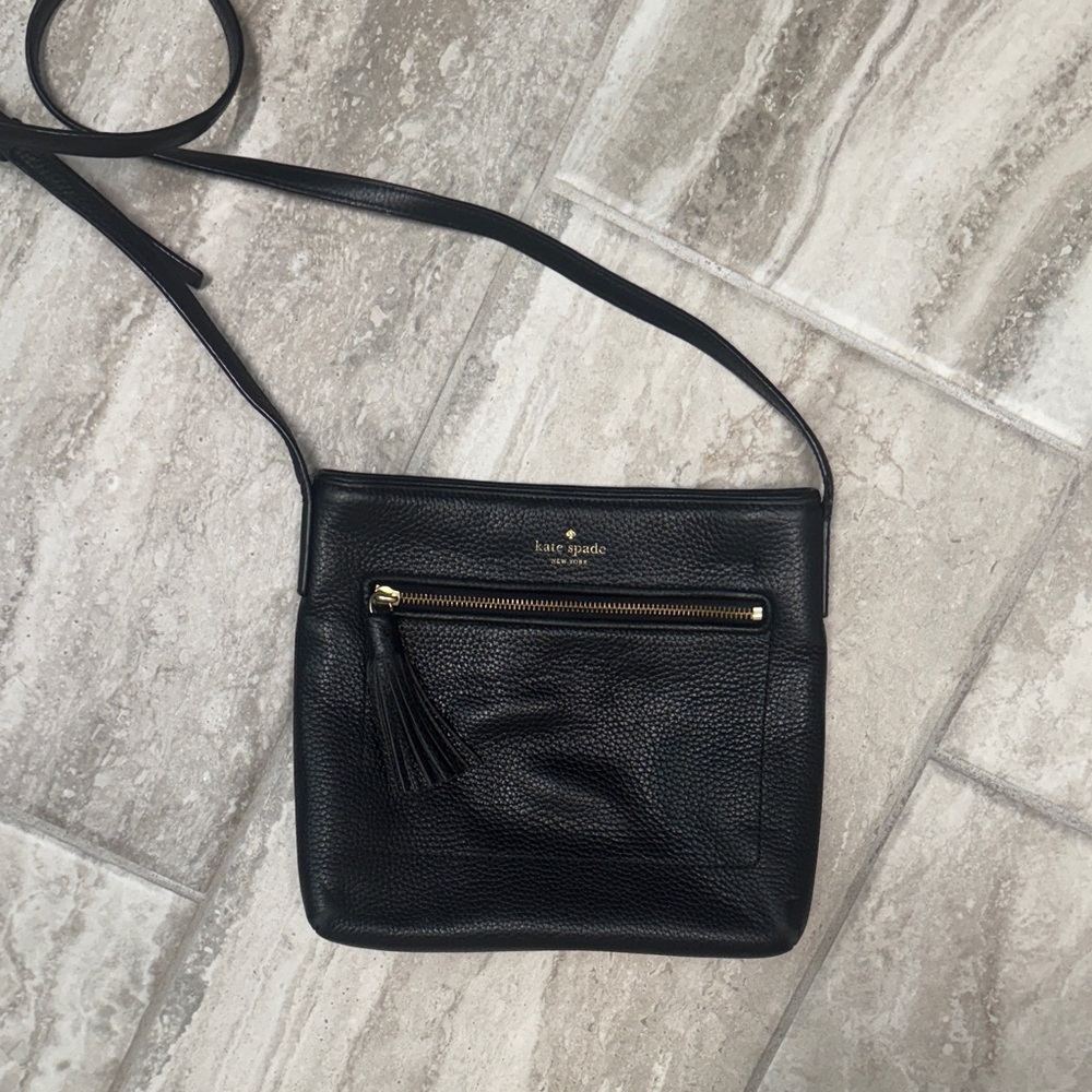 Kate Spade Black Leather Crossbody Bag with Tassel